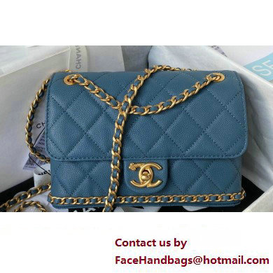 Chanel Grained Calfskin & Gold-Tone Metal Chain Flap Bag AS4431 Blue 2023